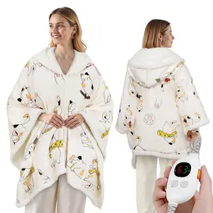 Wearable Heated Blanket with Hat and Button, 6 Heat Settings, 9-Hour Timer Auto Shut-Off, Winter Warm Gift for Women