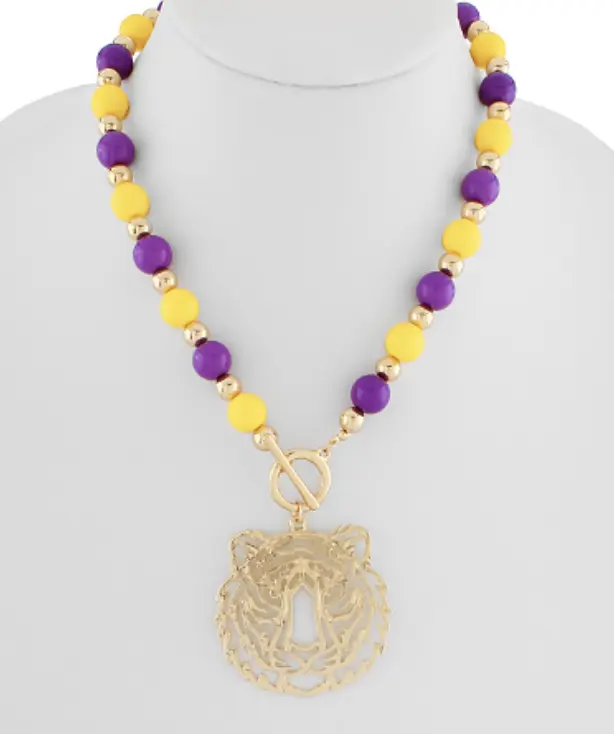 Gameday Tiger Beaded Necklace