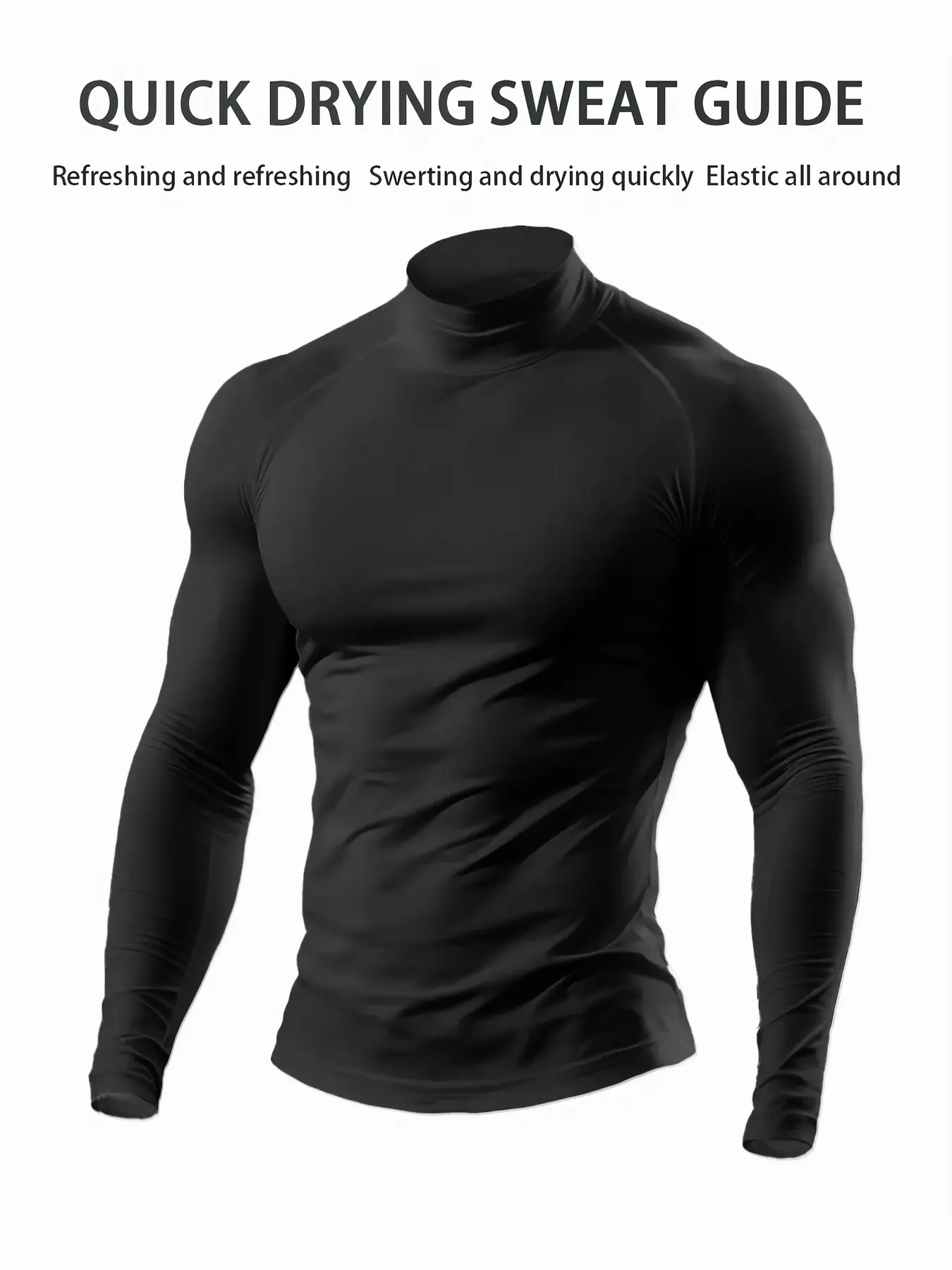 1 Pack Men's Compression Shirt Black/White Mock Neck Breathable Quick Dry Long Sleeve Gym Workout Performance Activewear Elastic Tight Base Layer Top Sports Tops