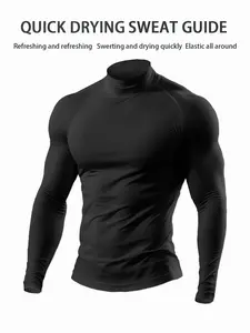 1 Pack Men's Compression Shirt Black/White Mock Neck Breathable Quick Dry Long Sleeve Gym Workout Performance Activewear Elastic Tight Base Layer Top
