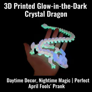 Glow-in-the-Dark 3D Printed Dragon – One-Piece Articulated Crystal Design, UV/Sunlight Activated Gradient Glow | Desk Toy / Prank Gift for April Fools Day  Collectors