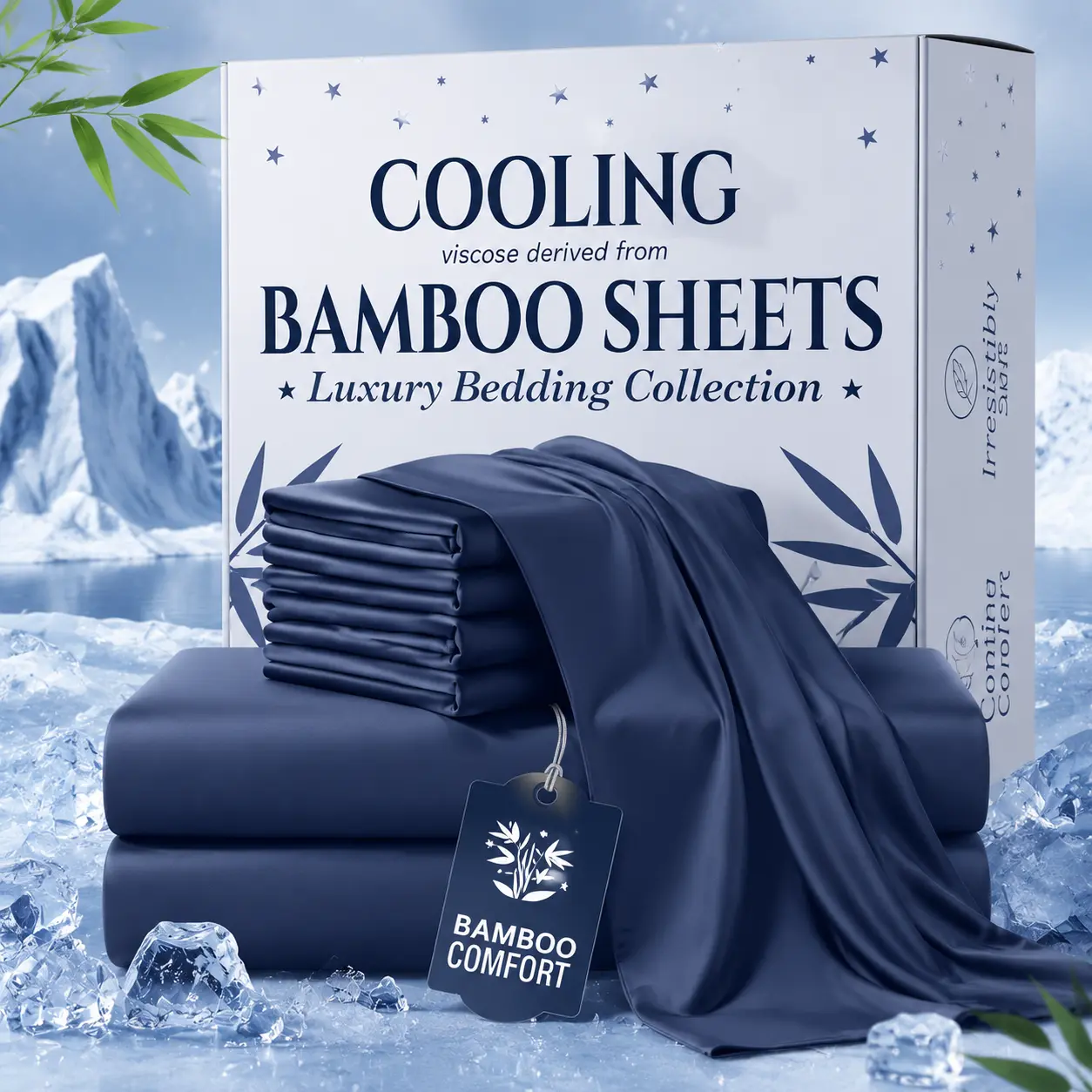MUXHOMO Extra Deep Pocket Bamboo Sheets - 6 Pcs Breathable & Cooling Bed Sheet Set,Moisture Wicking, Hotel Luxury Fitted Soft Wrinkle-Free For Mattresses,Full/Queen/King Size Pillowcase Sets