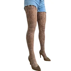 Beige Snake Pattern Tights for Women