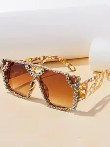 A Large Hollow Geometric Mirror for Fashion Sunglasses Women, Adorned with Rhinestones, Essential for Birthdays