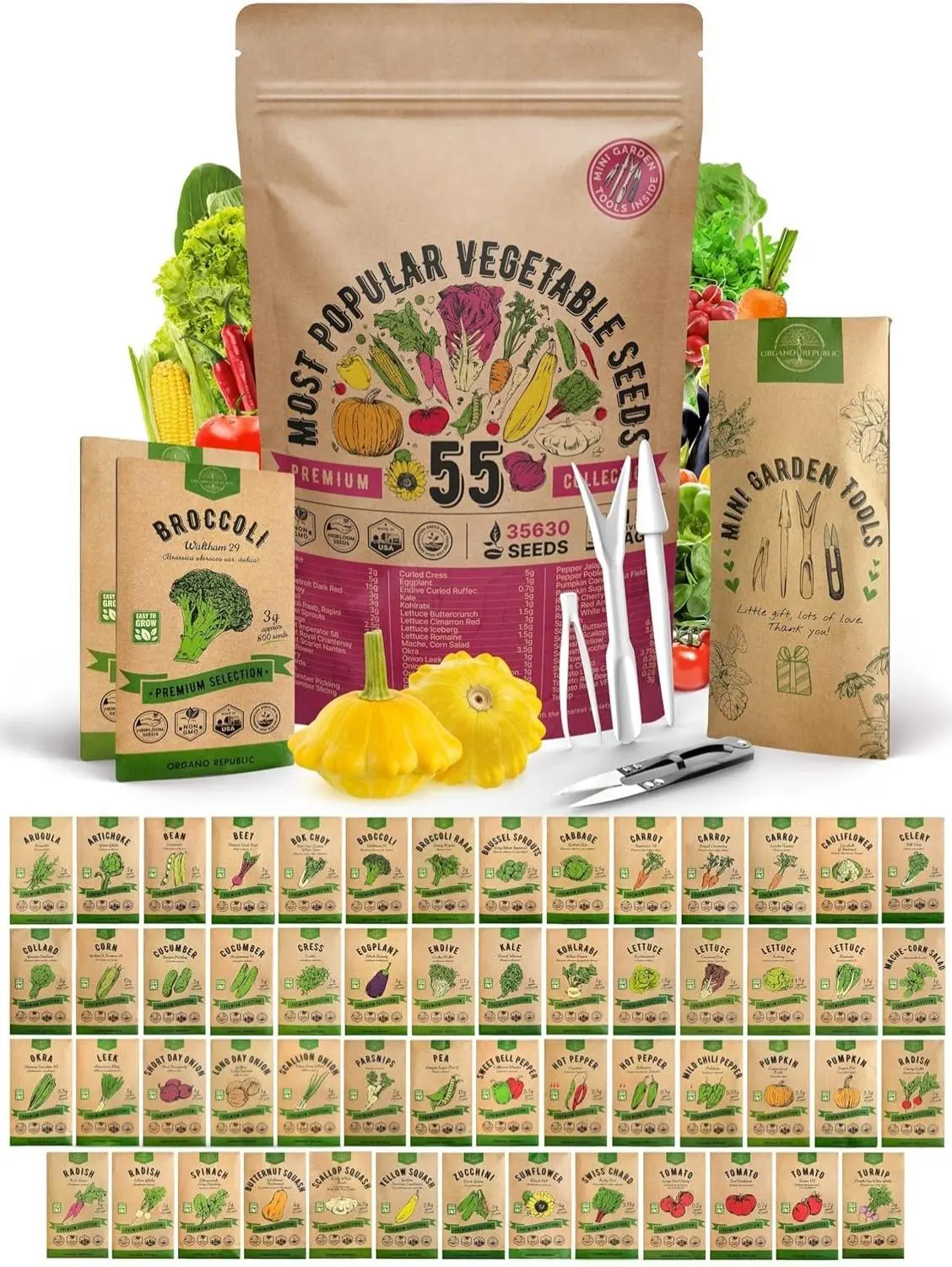 55 Vegetable Seeds Variety Pack – 35,600+ Non-GMO Heirloom Seeds for Indoor, Outdoor & Hydroponic Gardening