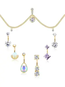 8-Piece Set: Navel Rings, Adjustable Waist Chain, Navel Piercing, Belly Button Piercing, 316L Surgical Stainless Steel, Opal CZ, Cute Navel Rings, Navel Piercing, Women's Jewelry, Body Jewelry Accessory, Belly Hoops