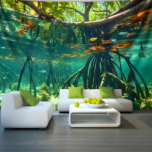 1pc Ultra large size Underwater Tree Roots Landscape Photo Background Cloth Wall Hanging, Polyester Tapestry for Living Room Bedroom Party Decoration Live streaming background tapestry with Free Hanging Clips Wall Decoration
