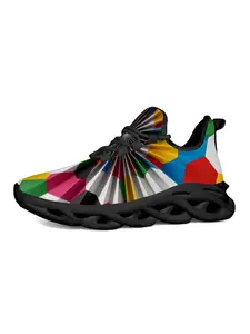 Exclusive Recommendation Geometric Kaleidoscope Knit Sole Sports Shoes, Unique Fashion, Dopamine Color, Trendy Party Essential