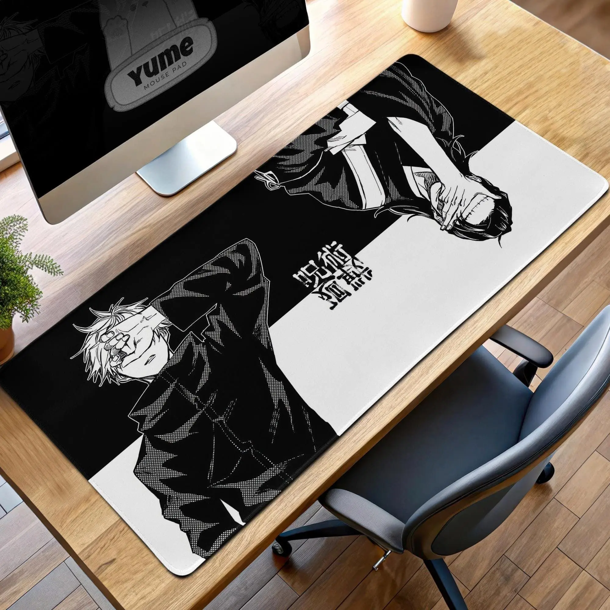 [New Anime Gear - Sale Up To 35%] Gojo & Geto Anime Desk Mat, Jujutsu Inspired Monochrome Manga Desk Pad, Extended Mouse Pad for Gaming, Study & Anime Workspace Setup
