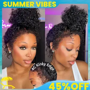 【 Realistic Newborn Hairline 】Kinky Curly Invisi Strap Snug Fit 360 Transparent Lace Frontal Bleached Knots Pre Cut Lace Wig With Drawstring#Summervibes
