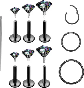 16G 18G Surgical Steel Internal Thread Stud Piercing  Set Nose Medusa Lip Labret Stud  Clicker Hoop Septum Rings Cartilage Tragus Helix Conch Earrings for Women Men