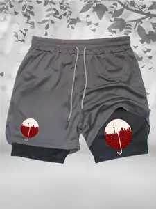 The City with Snow Print 2 in 1 Running Workout Shorts for Men Gym Performance Compression Shorts with Phone Pocket Towel Loop Athletic Activewear