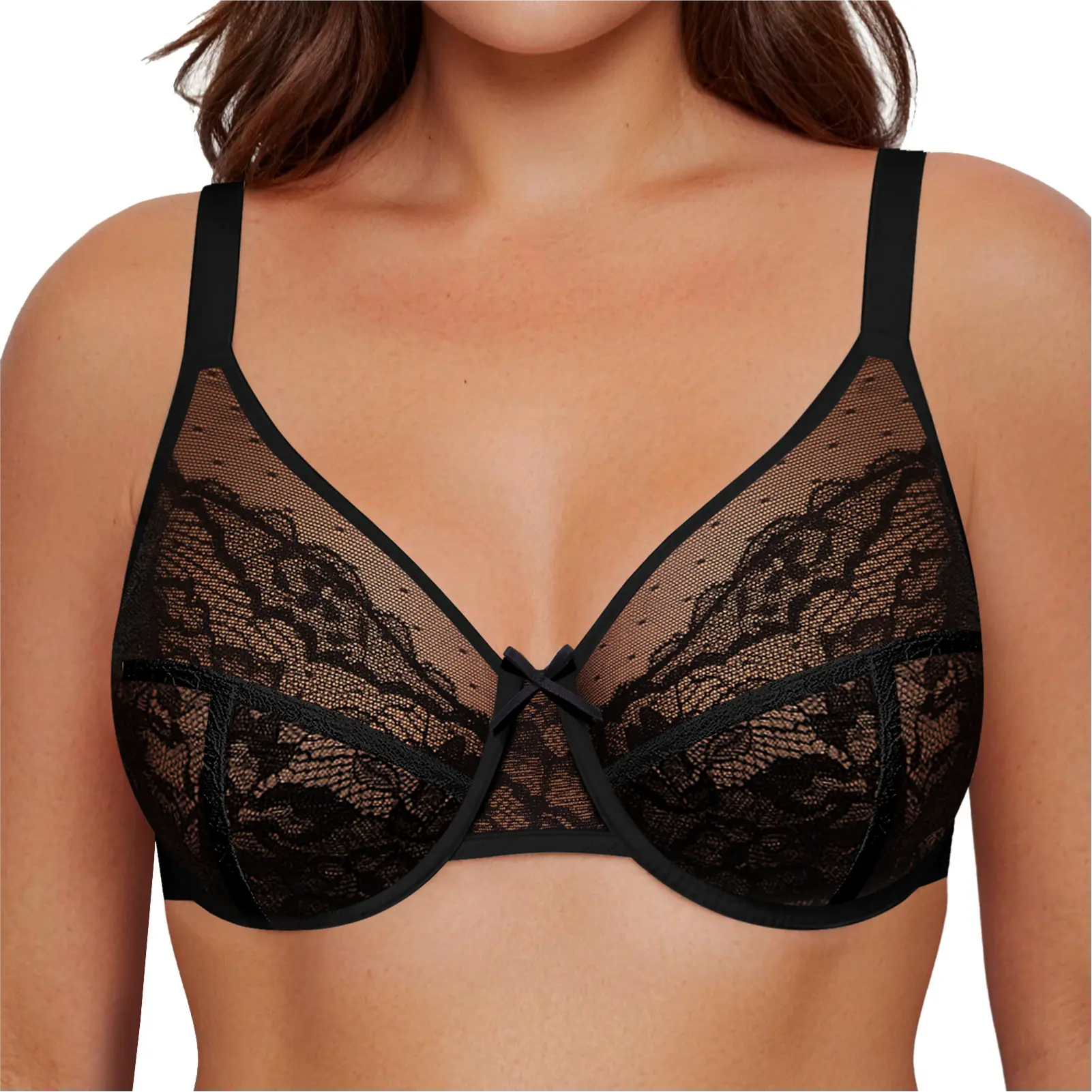 LetsJoli Enchante Floral Lace Plus Size Underwire Unlined Unpadded Minimizer Full Coverage Bra Women's Wear Comfortable Breathable Mesh Cup Plus Size G H Cup Bra Postpartum Support Bra Thin Breathable Bra