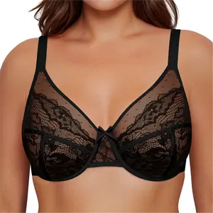 LetsJoli Minimizer Bra for Women Full Coverage Lace Unlined Wirefree Plus Size Supportive for Large Bust