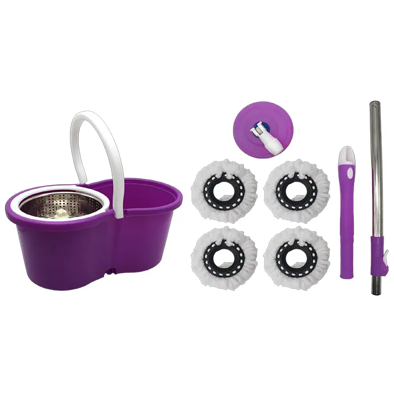Nestora EasySpin 360° Mop & Bucket Set with 4 Reusable Microfiber Mop Heads, Self-Wringing Floor Cleaning System for Hardwood, Tile & Laminate