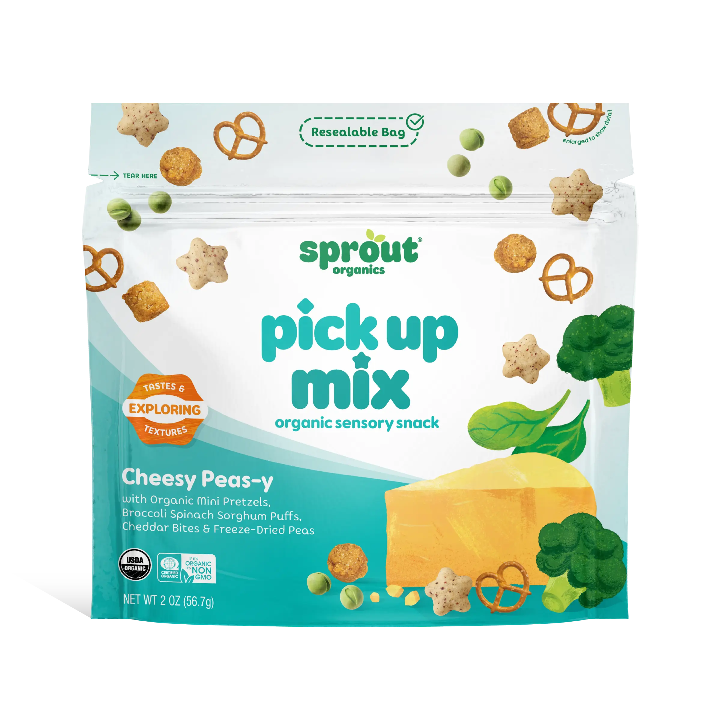 Pick Up Mix Cheesy Peas-y Sensory Exploration Organic Snack Mix with Sorghum Puffs, Cracker Bites, Dried Peas & Pretzels