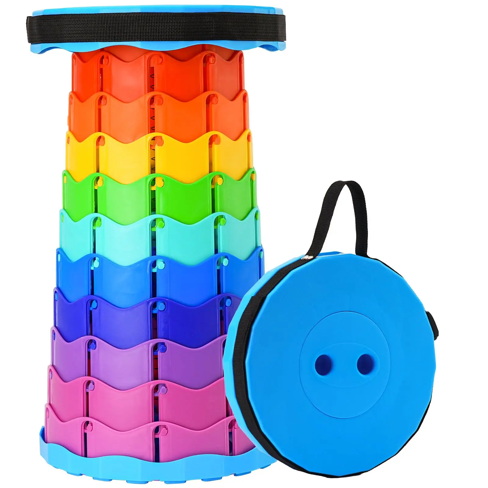 Portable Collapsible Telescopic Plastic BBQ Stool - Durable, Lightweight, 12-Position Adjustable Height, Rainbow Colors, 9.84 Inches, for Camping, Hiking