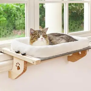 Cat Threshold Window Perch Sturdy Cat Hammock Window Seat with Wooden and Metal Frame, Suitable for Large Cats, Easy To Adjust Cat Bed on Windowsill Pad Outdoor Kittens Kitty Homemade