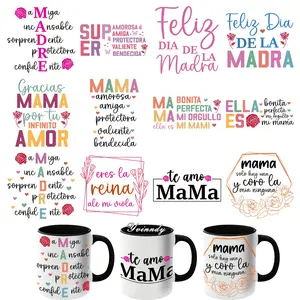 12Pcs/Set Mother's Day in Spanish DIY Glass Jar Packaging Stickers Decoration Vinyl UV DTF High Self-Adhesive Transfer Paper Decorative Stickers Crafts Cup Stickers Is Suitable For Decorating Cups And Bottles