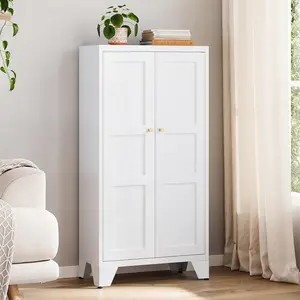 Letaya Metal Storage Cabinet with Doors - 47" White, 3 Adjustable Shelves, Small Kitchen Organization Solution for Kitchen, Living Room Pantry Locker