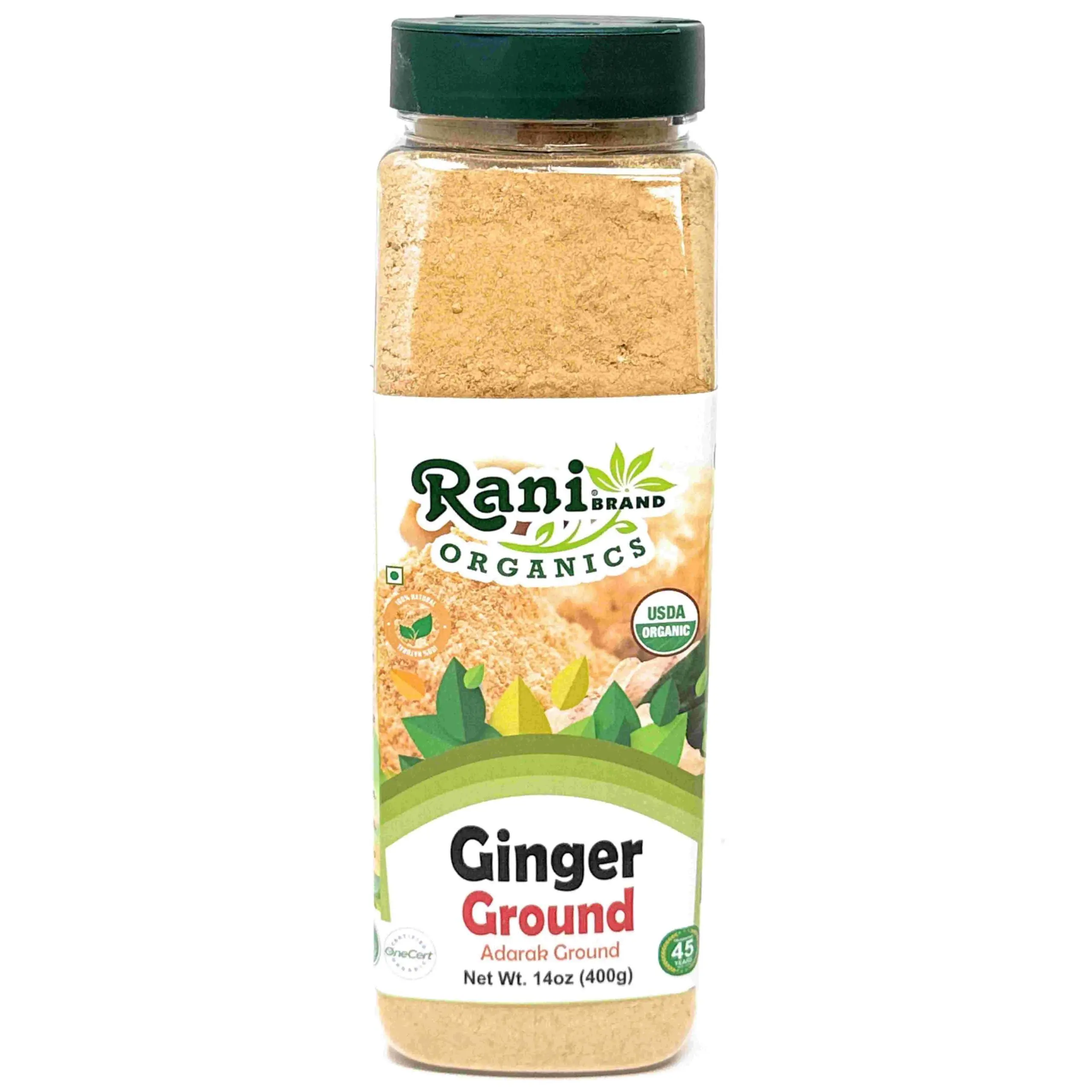 Rani Organic Ginger (Adarak) Powder Ground, Spice 14oz (400g) PET Jar ~ All Natural | Vegan | Gluten Friendly | NON-GMO | Kosher | Indian Origin | USDA Certified Organic