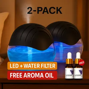 2 Packs Air Purifiers with LED Lights for Bedroom, Humidifier Room Appliances, Water Filter Air Purifier for Home, Aroma Diffuser with LED Light Fragrance Machine