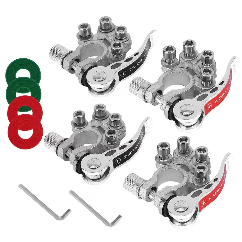 Connector for Car Battery Terminals, Featuring a 4-Way Quick Disconnect Clip for Both Positive And Negative Connections, Made of Solid Polished Brass That Is Resistant to Corrosion And Built to Last for Automobiles, Trucks, And Other Vehicles