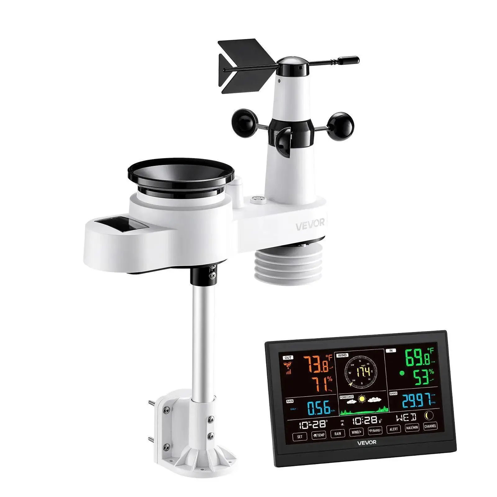 【SummerFinds】VEVOR Cordless 5-in-1 Wireless Weather Station, 7.5in Display, Indoor Outdoor Temperature Thermometer Sensor, 492ft Transmission Distance, Real Time House Thermometer for Homeowners