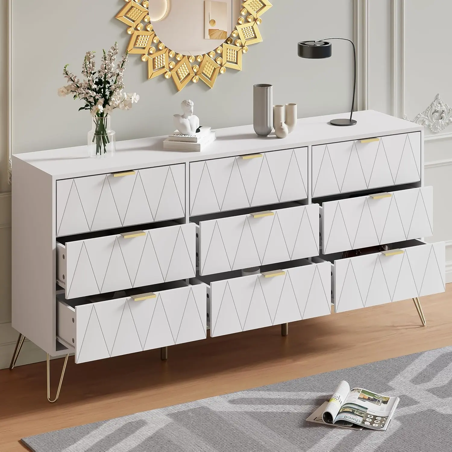 white and gold 9 drawer dresser Liberty 9-Drawer Assembled Dresser, Warm White main image 1