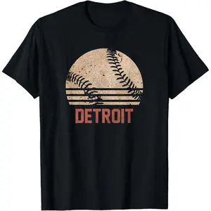Vintage Detroit Baseball Shirt Softball Fan Gift Cool Retro T-Shirt for Men Women