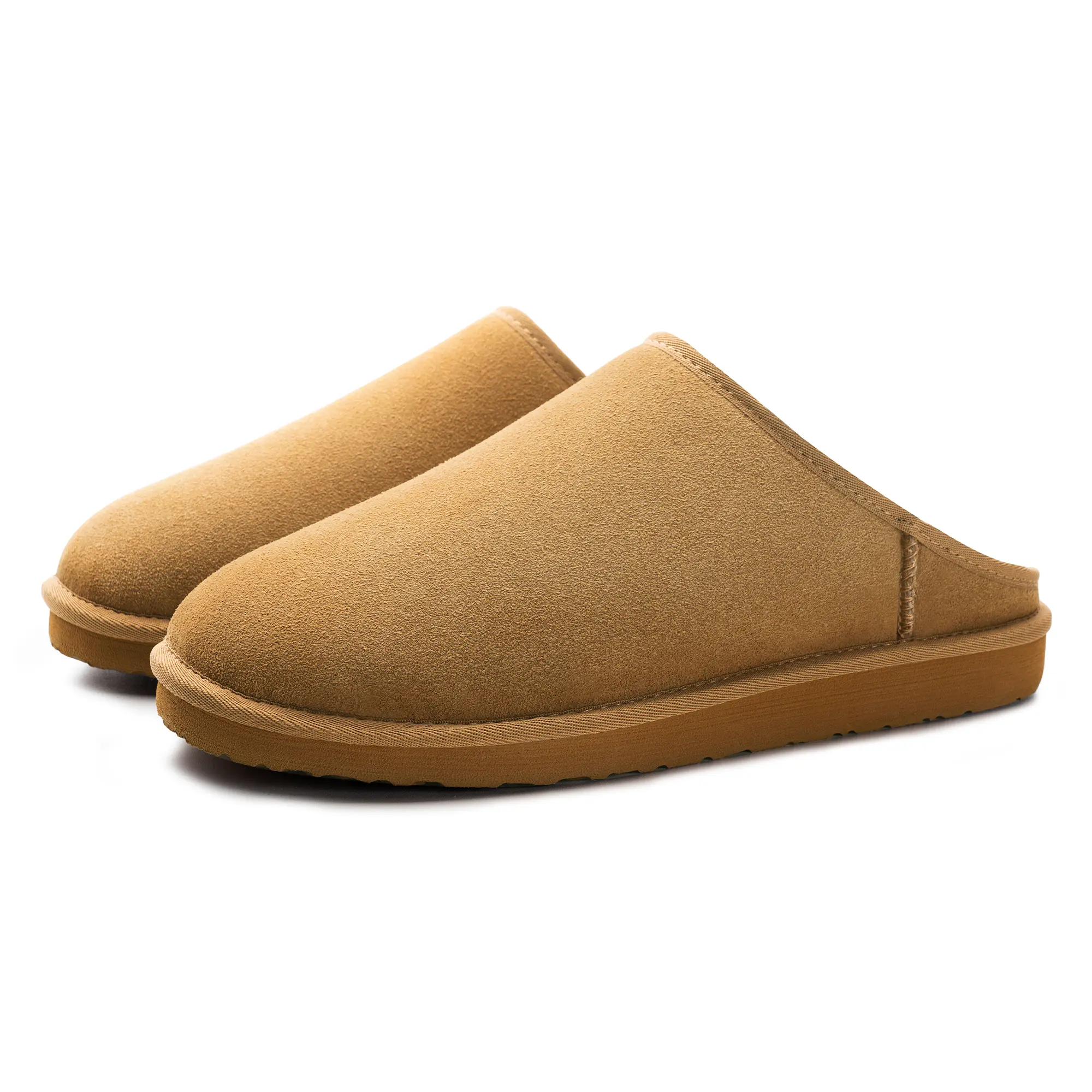 FITORY Men's Minimalist Plush Lined Backless Mule Slippers, Faux Suede Flat Warm House Shoes, Anti-Slip Textured Sole Winter Loungewear Footwear