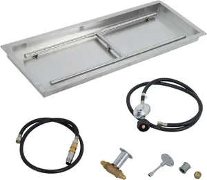 24x8 in Drop in Fire Pit Burner Kit, Stainless Steel Fire Pit Kit with Burner, Hose Kit, Insert Rectangular Fire Pit Burner Pan for Propane, Natural Gas, Outdoor Fire Pit Pan Kit