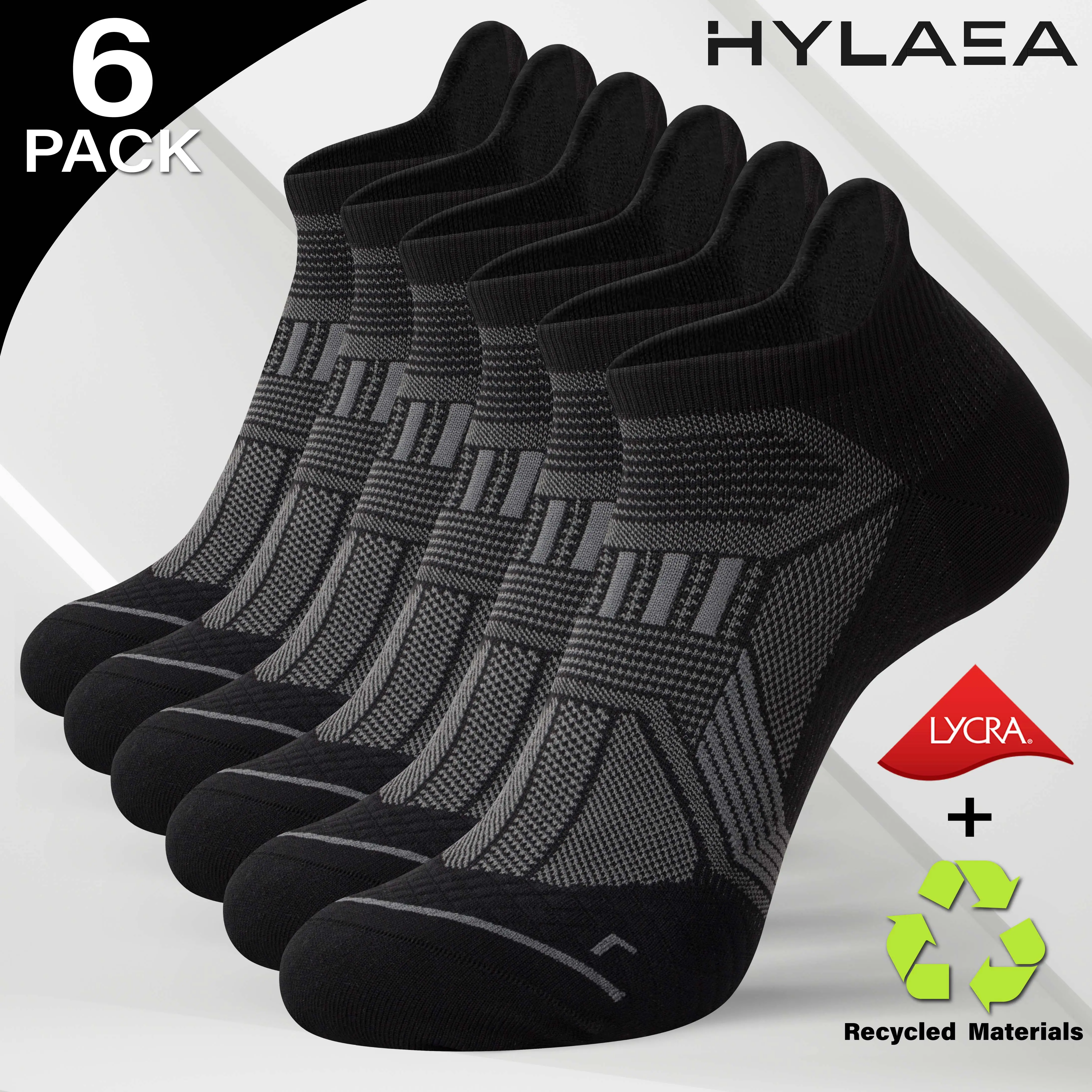 Hylaea 6-Pack Unisex Casual Ankle Compression Stockings, Black White, Dynamic Snug Fit, Ultra Breathable & Lightweight, Graduated Compression Support, Arch Support, Mint Fresh Odor Shield, Hypoallergenic Stretchy Eco Nylon, for Daily Commutes, Office, Neu