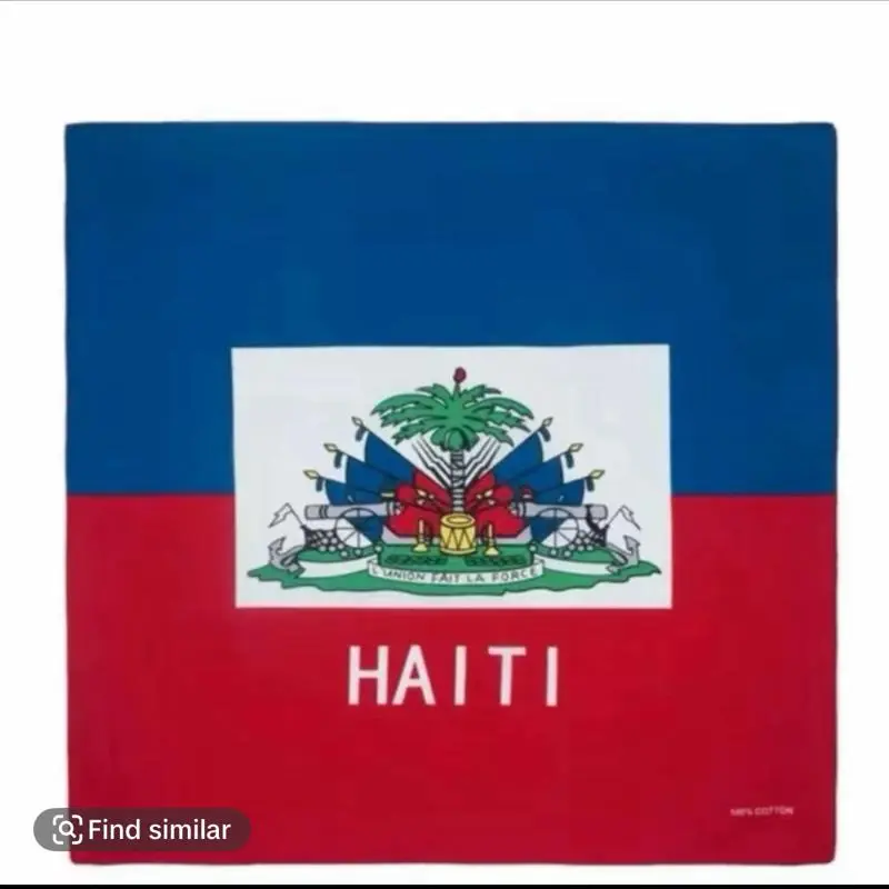 Haitian Flag Bandanna - Red and Blue with National Emblem and "HAITI" Text