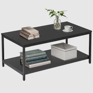 Segawe Modern 2-Tier Rectangular Coffee Table - Industrial Wood Design Modern Accent Table with Spacious Storage, Tool-Free 5-Minute Assembly Indoor Furniture for Living Room, Rectangular Coffee Tables