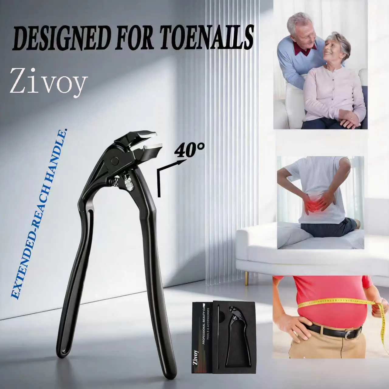 Zivoy Long Handle Curved Nail Clipper for Seniors Large Size Ideal for Thick Hard Nails Sharp Durable with Wide Opening Lock Ergonomic Labor Saving Splash Proof Great for Trimming Toenails