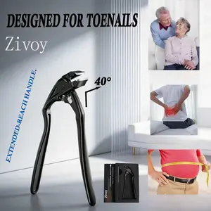 Zivoy Long Handle Curved Nail Clipper for Seniors Large Size Ideal for Thick Hard Nails Sharp Durable with Wide Opening Lock Ergonomic Labor Saving Splash Proof Great for Trimming Toenails