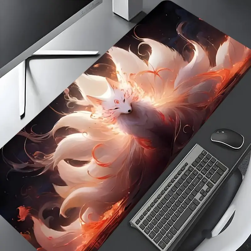 Mysterious Nine-tailed Fox Pattern Mouse Pad, Large Gaming Mouse Pad, Aesthetic Desktop Decoration Protective Pad, Rubber Pad for Laptop, Desktop Computer Games, Gaming Desk Mat, Gaming Mousepad