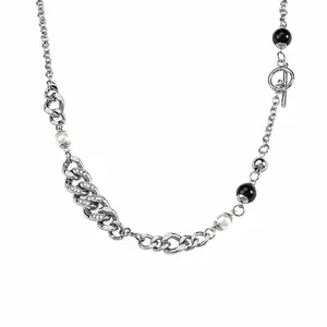 Street Punk Beaded Chain Necklace - Unisex Gothic Jewelry 60cm Stainless Steel Toggle Clasp Bold Cool Streetwear Essential