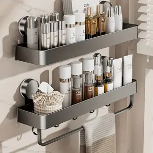 Metal Suction Cup Storage Rack, No-Drill Easy Install Kitchen Bathroom Shelf, Multiple Shelves Towel Bar Organizer Holder, Bathroom Organization, Bathroom Accessory