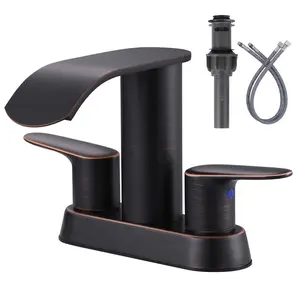 WOWOW Oil Rubbed Bronze Bathroom Faucet with Metal Pop up Sink Drain Stopper, 2 or 3 Holes Bathroom Basin Lavatory Mixer Tap with Deck Mount Plate