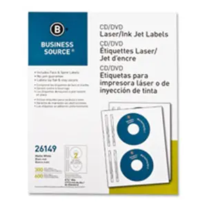 Business Source  CD-DVD Labels- Laser-Inkjet- 100-PK- White