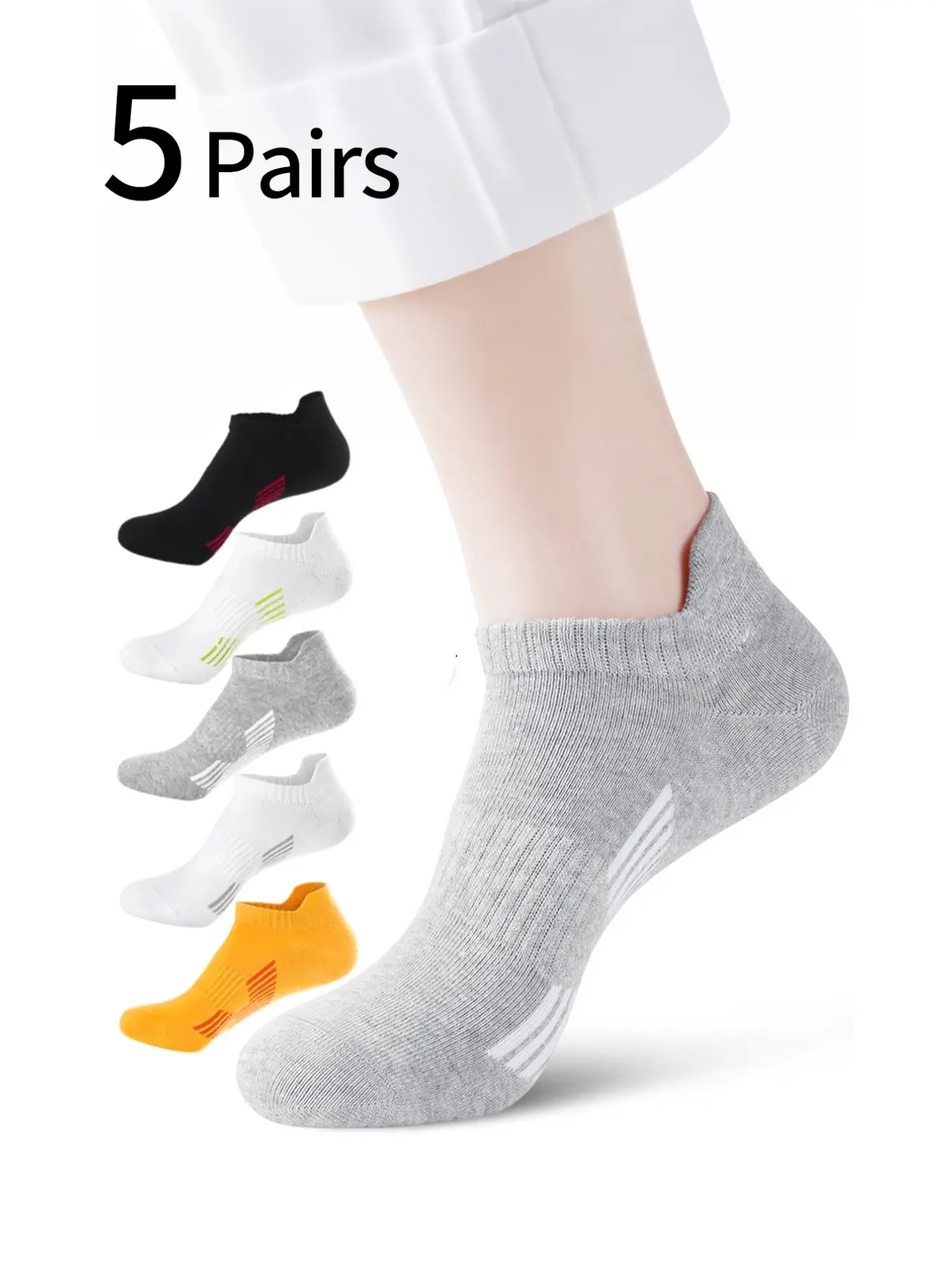 5 Pairs Men's Ankle Socks, Odor-Resistant Sweat-Wicking Breathable Summer Sports Socks, Comfortable Soft Basketball Socks