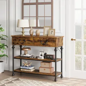 Multifunctional Entryway Table with 2 Drawers & Storage Shelves | Rustic Console Table for Living Room, Hallway & Sofa Area | Versatile Console Tables for Entryway & Home Decor