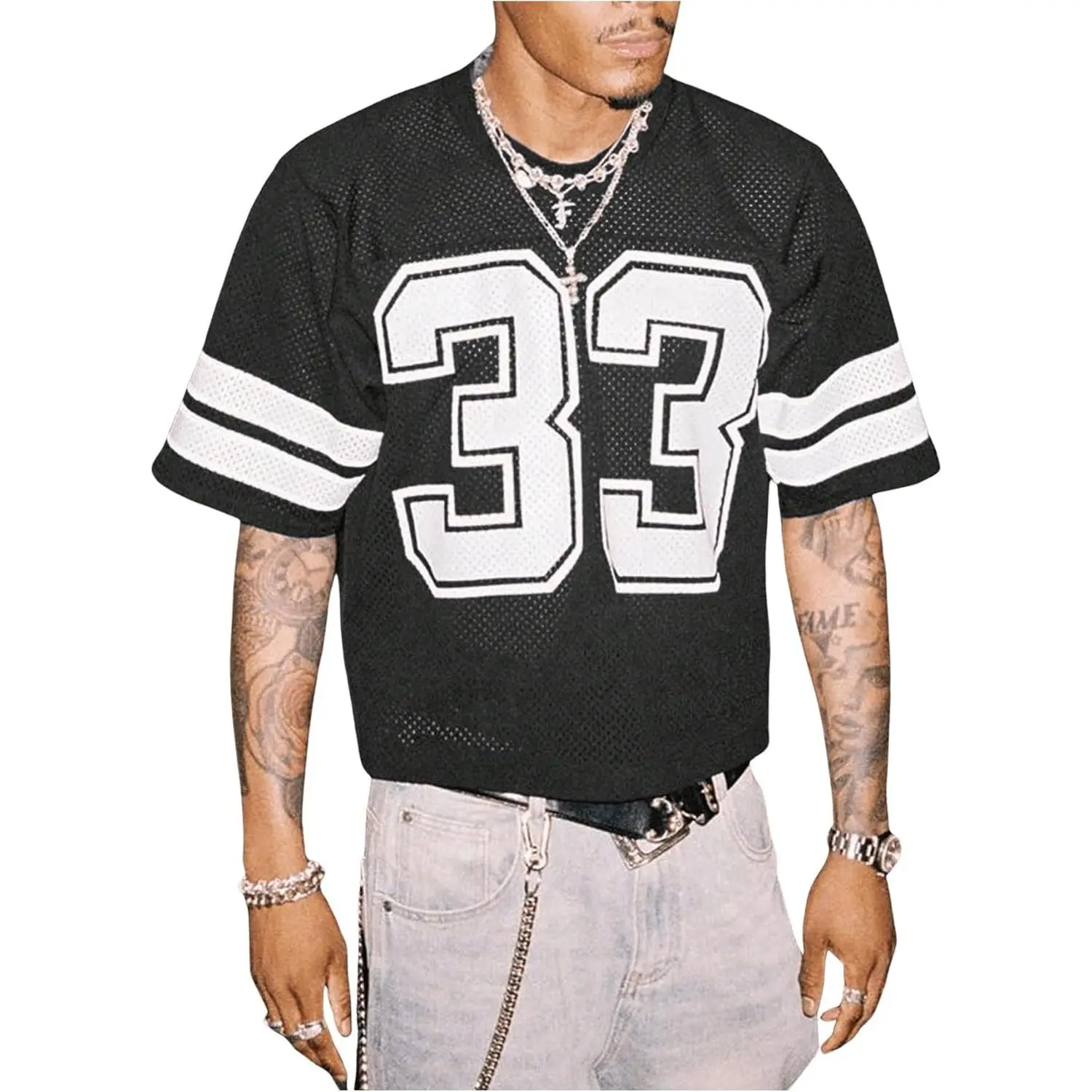 GORGLITTER Men's Jersey Shirts Oversized Baggy Mesh Tshirts Graphic Print Crew Neck Short Sleeve Streetwear Tee Loose Tops