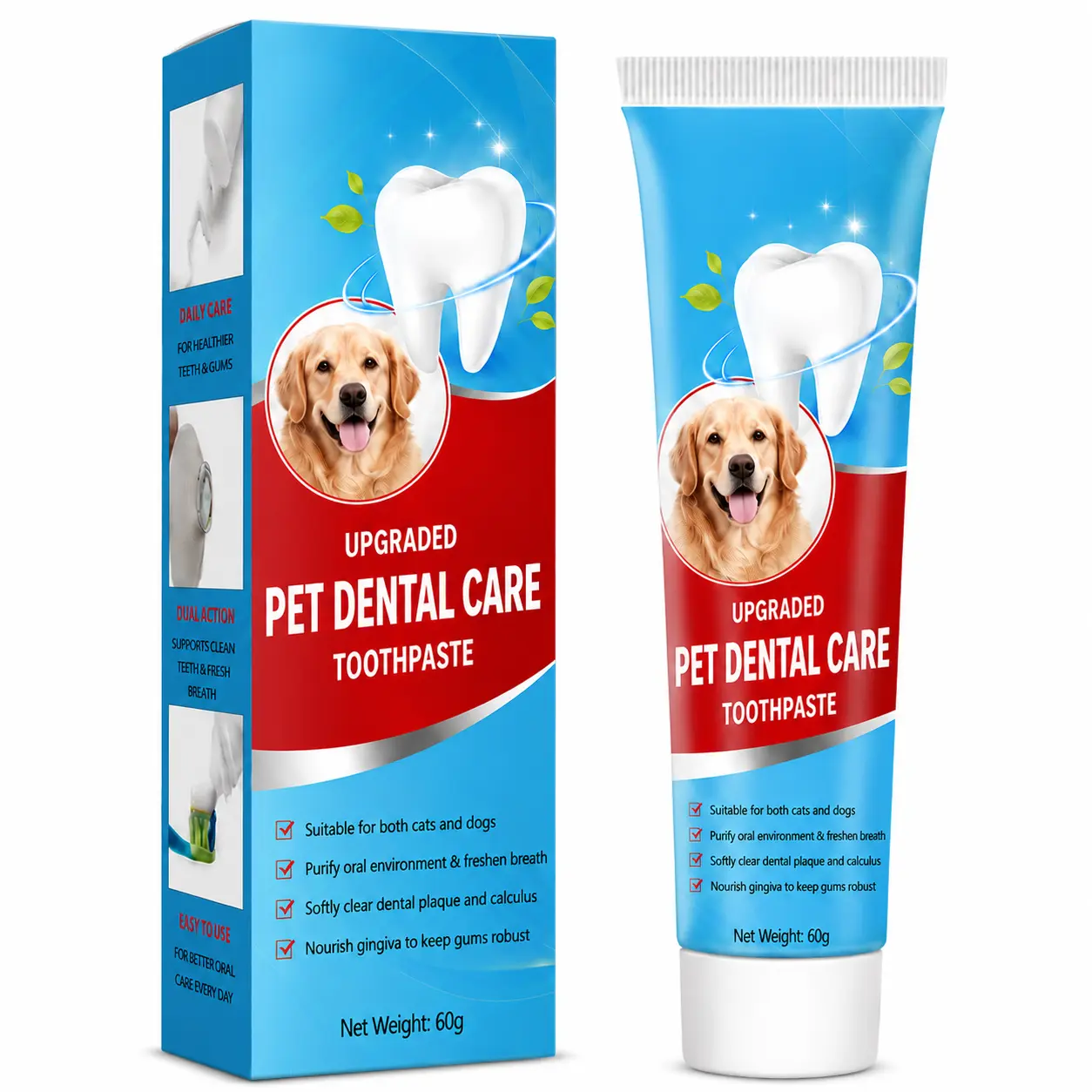 Pet Dental Care Toothpaste 60g for Dogs & Cats, Daily Oral Care Toothpaste, Helps Clean Teeth, Freshen Breath & Support Healthy Gums