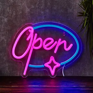 Open Stars Neon Light Sign, Bedroom Bar Coffee Shop Store Entrance Wall Decor Lamp, USB Powered
