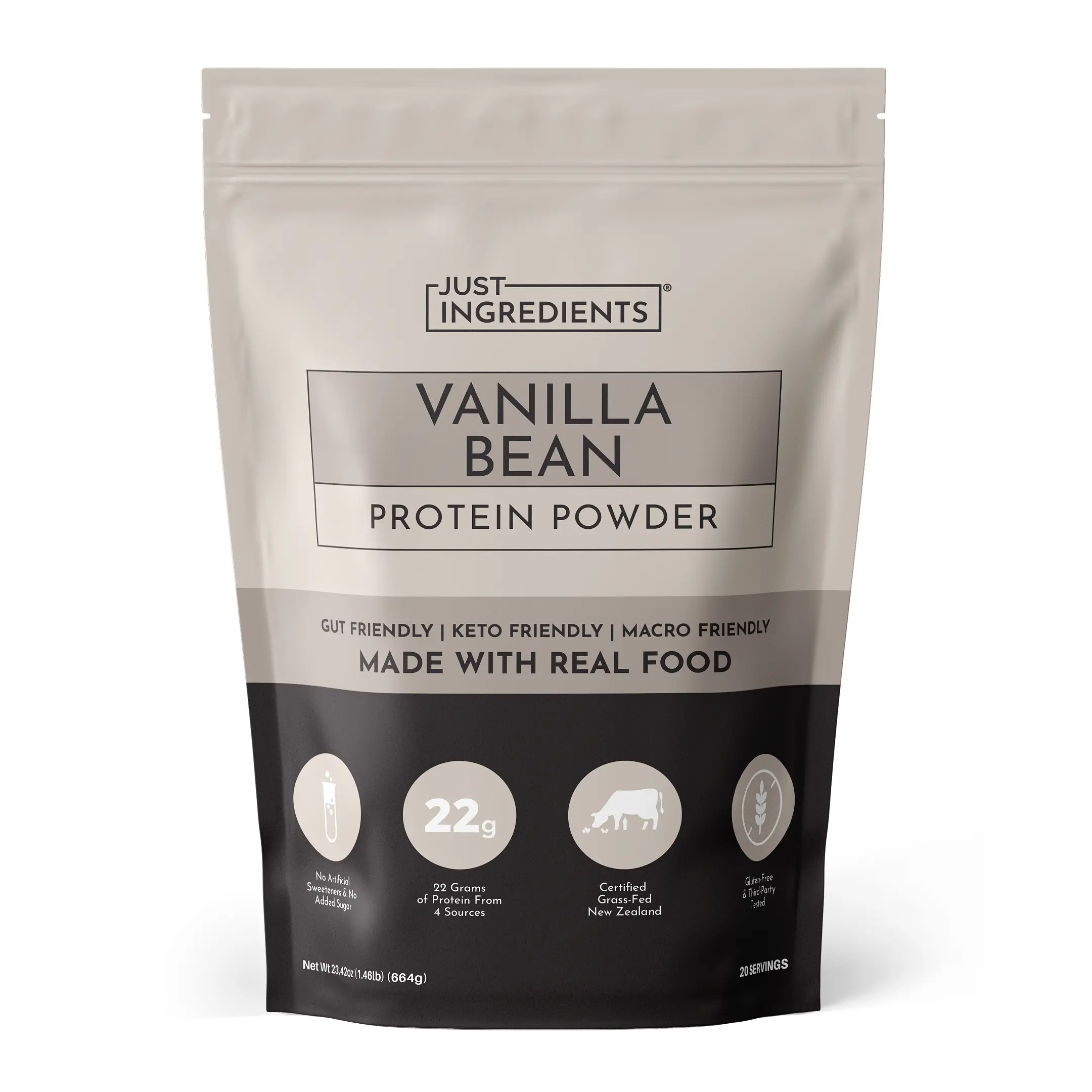Just Ingredients Vanilla Bean Protein Powder - 20 Servings with 100% Grass-Fed Whey & Organic Plant Proteins – Real Vanilla Bean & Cinnamon – Supports Muscle Recovery, Energy*