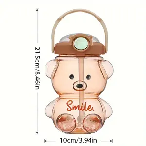 Cute Bear Cup 1000ml/1400ml Tumbler with Straw Kawaii Water Bottle For Girl Kid Outdoor Drinkware Portable Reusable Washable Mug
