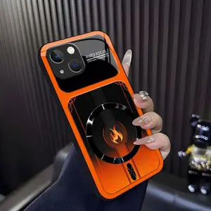 Cyber Mecha Flame MagSafe Compatible High Gloss Tempered Glass Protective Case with Shockproof Frame for [iPhone 14] 952
